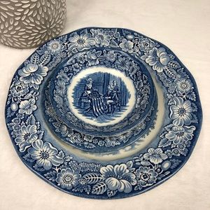 Vintage Liberty Blue Bowl and Plates Bundle of 3
